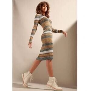 PrAna Acadia Sweater Organic Cotton Stretch Knit Midi Collared Long Sleeve Dress